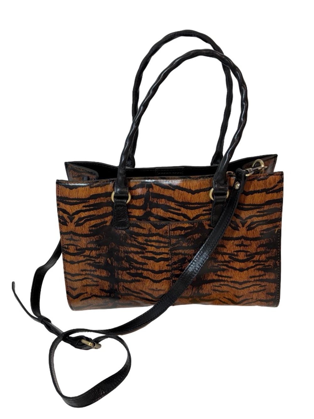 Patricia Nash Leather Primrose Satchel Handbag Tiger Print Purse Bag NEW